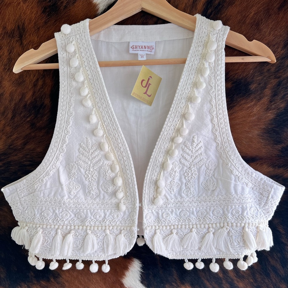 White Embroidered Western Vest
